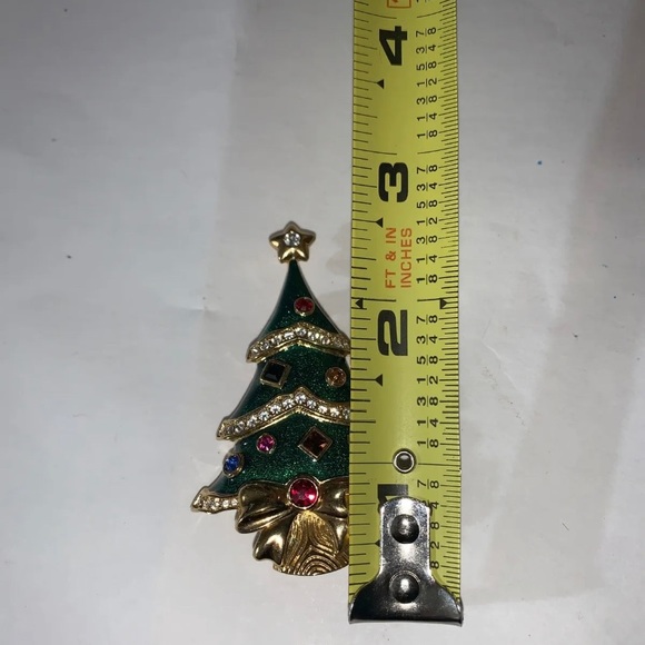 Gorgeous Christmas Tree Pin Brooch Signed FM Franklin Mint - Rhinestones - Picture 4 of 5